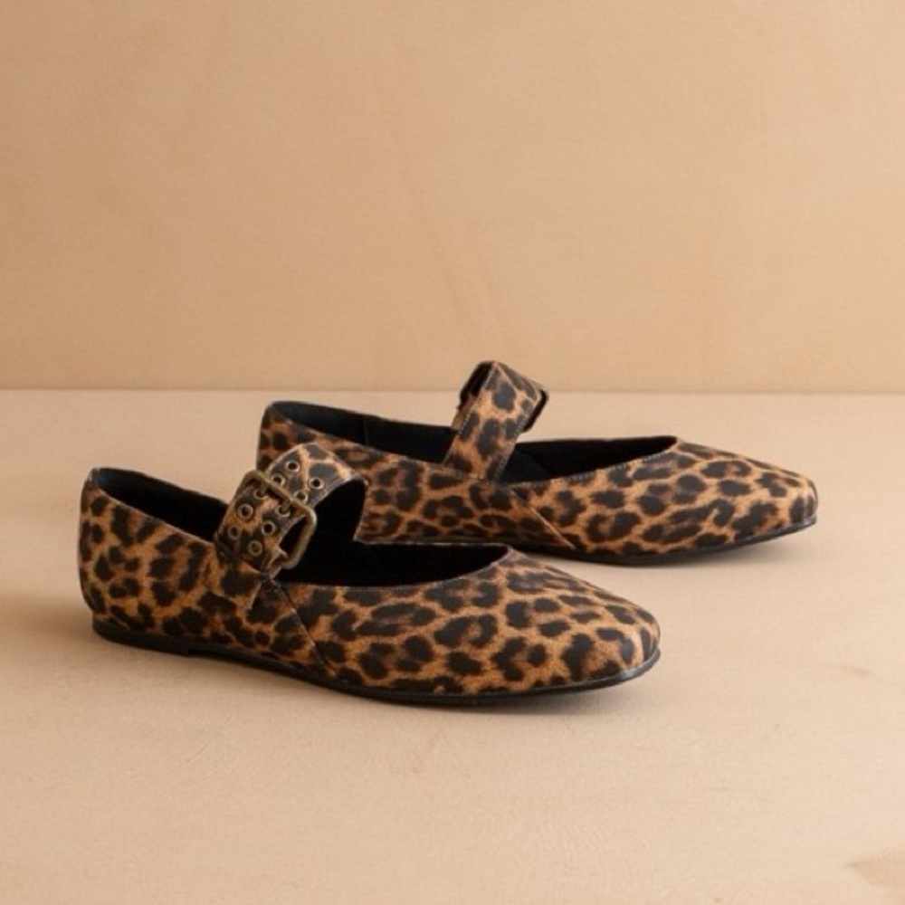 Leopard Print Mary Jane Ballet Flats with Buckle - Oasis Society